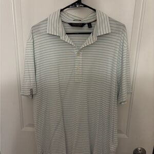 Ralph Lauren Men's White and Blue Striped Polo Shirt
